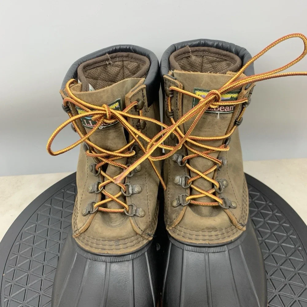 LL Bean Duck Boots Men Size 10 Shoes Brown Leather‎ Black Rubber Liner 8
